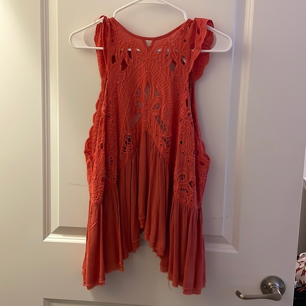 Free People Orange Open Back Blouse